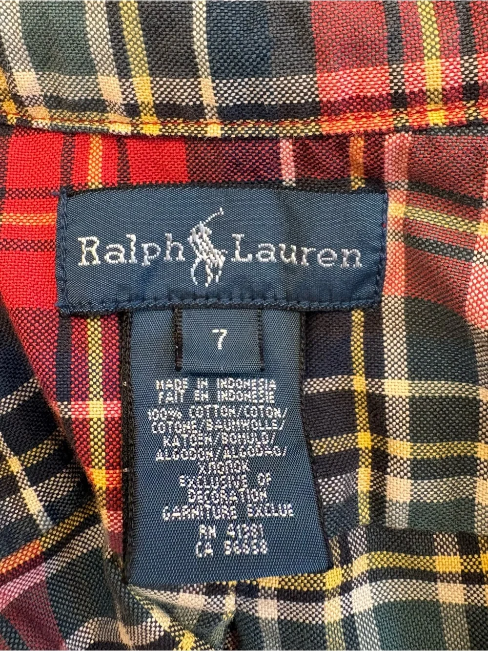 Ralph Lauren Red Plaid Button-Down Shirt Size 7